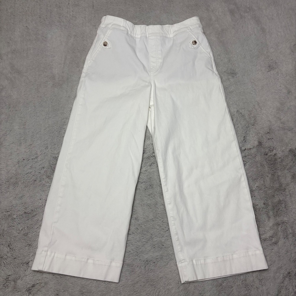 Spanx Stretch Twill Cropped Wide Leg Pants White Sz‎ L Vacation Resort Travel - Picture 4 of 9